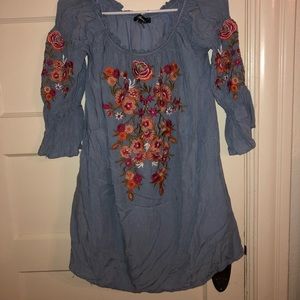 Floral, off the shoulder sky blue dress